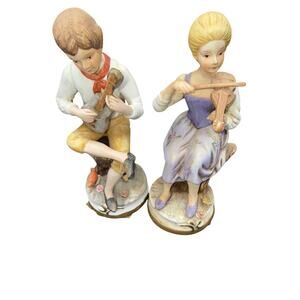 Vintage Lenwile pair of bisque porcelain figurines Made On Korea